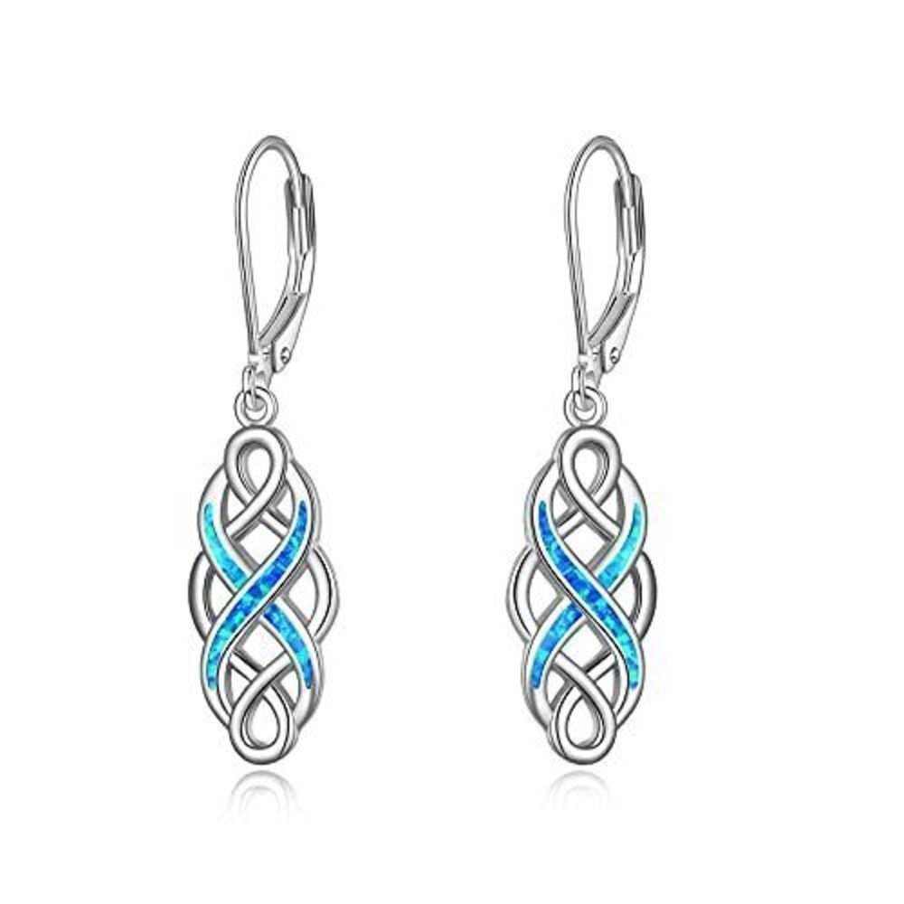 7411 Sterling Silver Celtic Knot Opal Dangle Earrings Good Luck Irish